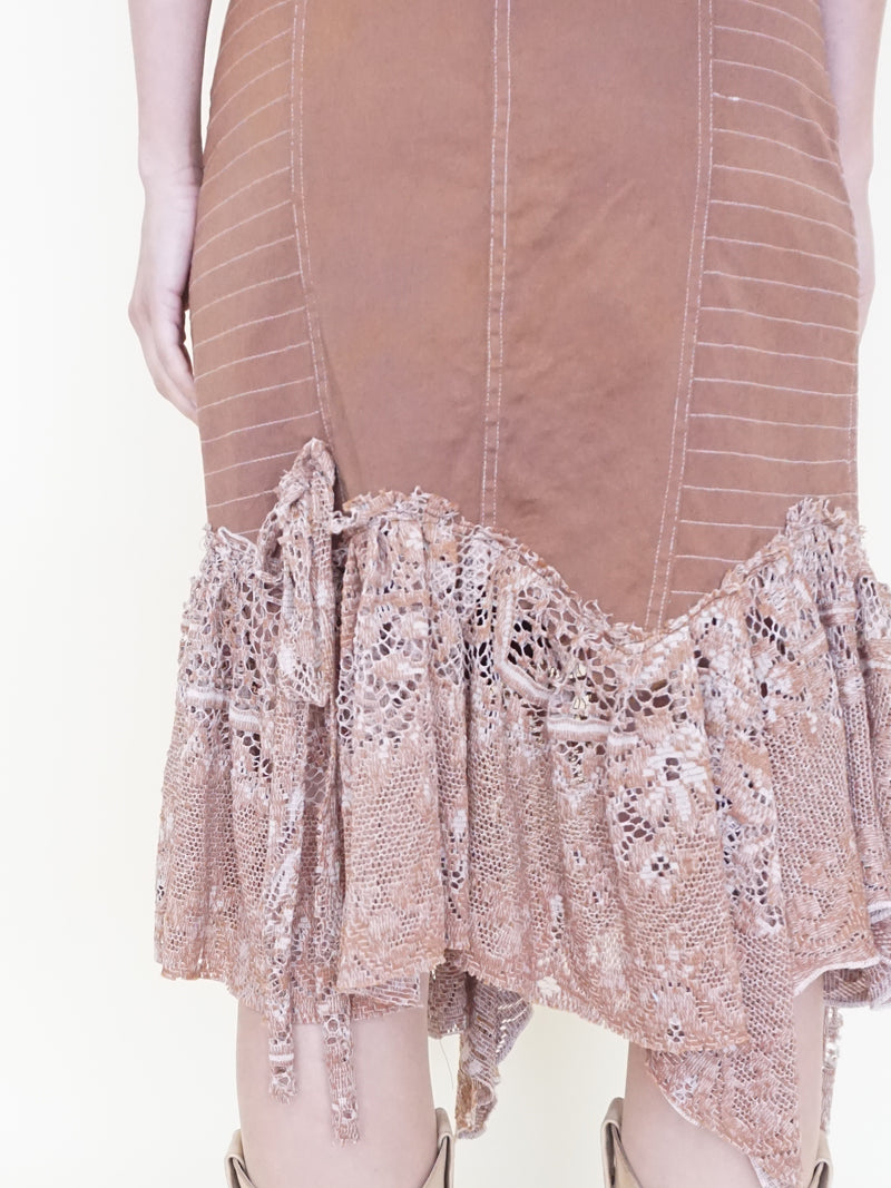 Floral Patchwork Skirt Lace Ruffle Midi Skirt Boho Y2k Upcycle