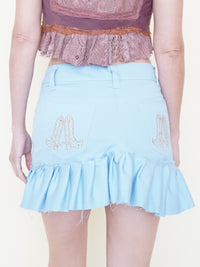 Ruffle Mini Skirt Sequin Cowboy Embroidery Vintage Upcycle