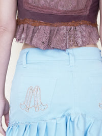 Ruffle Mini Skirt Sequin Cowboy Embroidery Vintage Upcycle