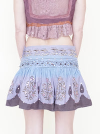 Sequin Floral Boho Skirt Ombre Low Rise Mini Skirt Upcycle