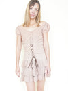 Ruffle Cotton Mini Dress Corset Style Off Shoulder Cinched Waist Dress Floral Embroidered