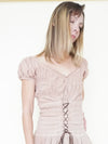 Ruffle Cotton Mini Dress Corset Style Off Shoulder Cinched Waist Dress Floral Embroidered