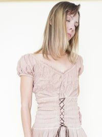 Ruffle Cotton Mini Dress Corset Style Off Shoulder Cinched Waist Dress Floral Embroidered