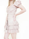 Ruffle Cotton Mini Dress Corset Style Off Shoulder Cinched Waist Dress Floral Embroidered