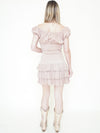 Ruffle Cotton Mini Dress Corset Style Off Shoulder Cinched Waist Dress Floral Embroidered