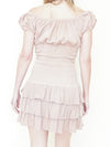 Ruffle Cotton Mini Dress Corset Style Off Shoulder Cinched Waist Dress Floral Embroidered