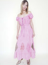 Floral Patchwork Ruffle Dress Off Shoulder Cinched Waist Upcycle