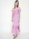 Floral Patchwork Ruffle Dress Off Shoulder Cinched Waist Upcycle