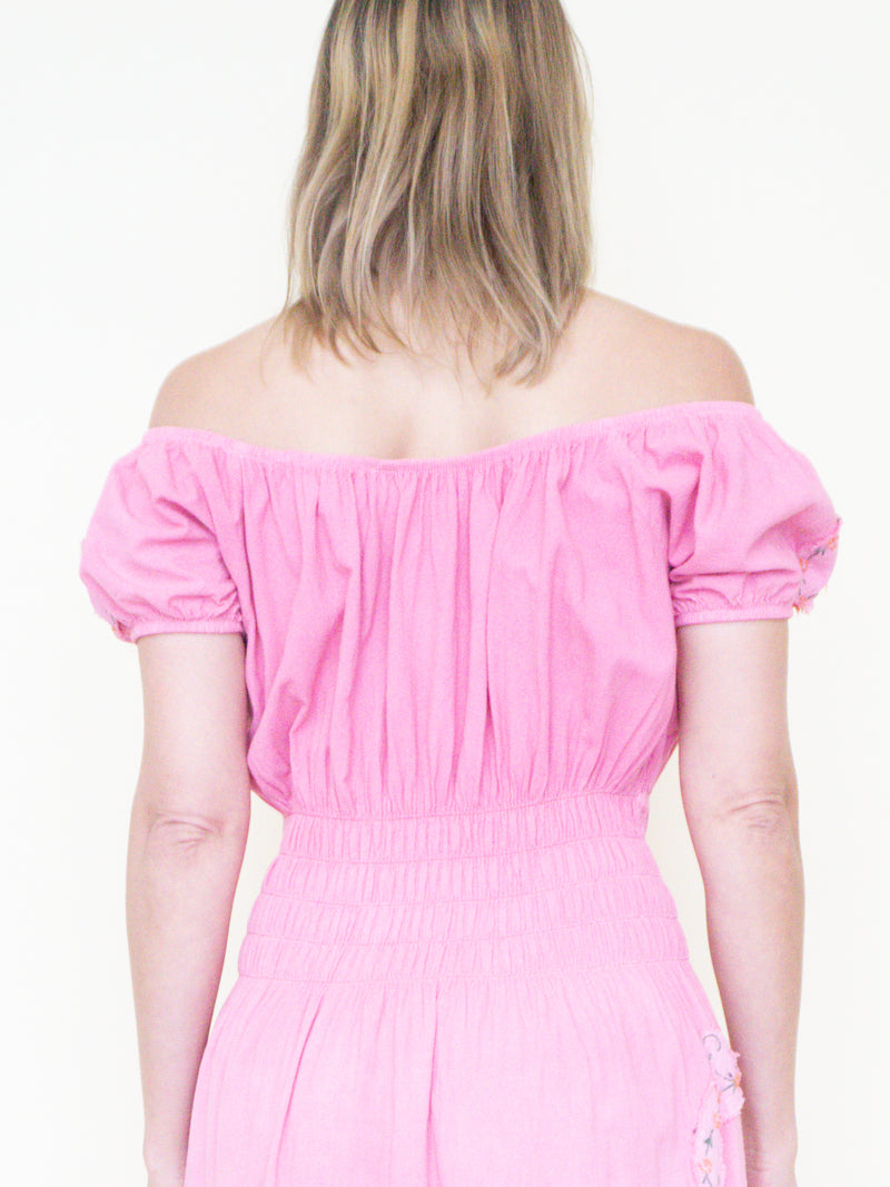 Floral Patchwork Ruffle Dress Off Shoulder Cinched Waist Upcycle