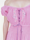 Floral Patchwork Ruffle Dress Off Shoulder Cinched Waist Upcycle