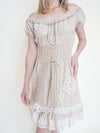 Patchwork Floral Mini Dress Off the Shoulder Ruffle Dress Vintage Upcycle