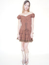 Ruffle Mini Dress Off Shoulder Cinched Waist Lace Trim Upcycle