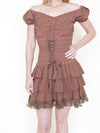 Ruffle Mini Dress Off Shoulder Cinched Waist Lace Trim Upcycle