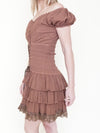 Ruffle Mini Dress Off Shoulder Cinched Waist Lace Trim Upcycle