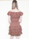 Ruffle Mini Dress Off Shoulder Cinched Waist Lace Trim Upcycle
