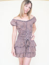 Ruffle Corset Mini Dress Off The Shoulder Boho Upcycled Floral Embroidered