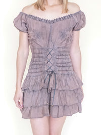 Ruffle Corset Mini Dress Off The Shoulder Boho Upcycled Floral Embroidered