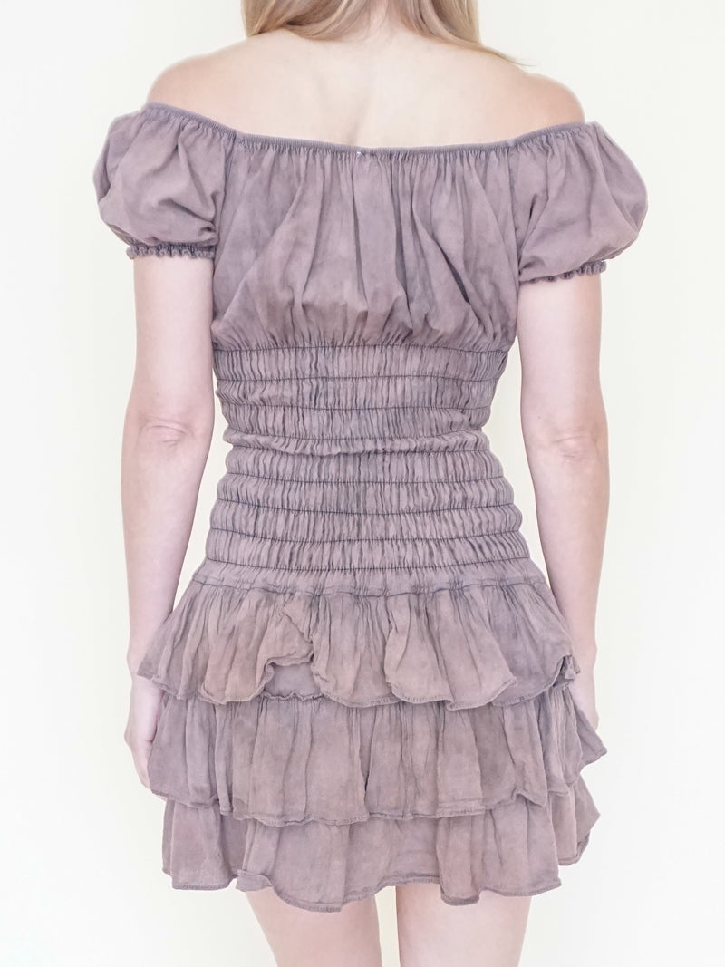 Ruffle Corset Mini Dress Off The Shoulder Boho Upcycled Floral Embroidered