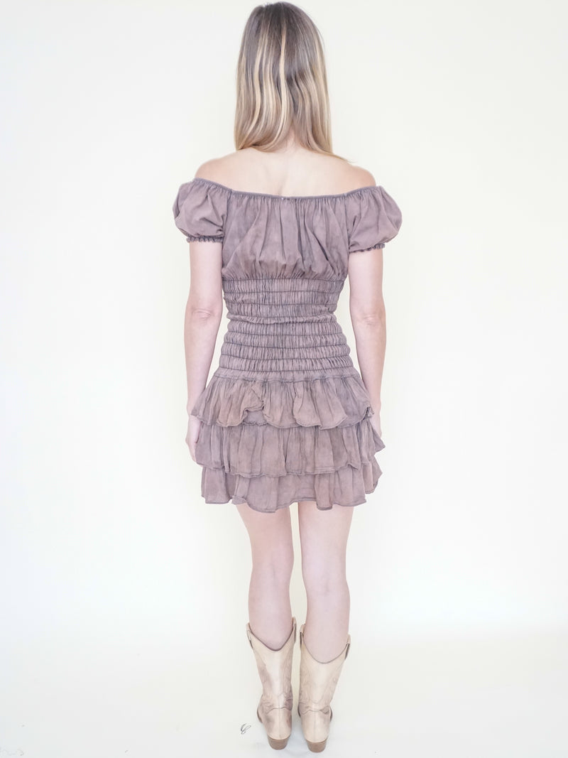 Ruffle Corset Mini Dress Off The Shoulder Boho Upcycled Floral Embroidered