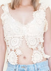 Crochet Bra Top Cream Ivory Open Waist Vintage Bralette Upcycle
