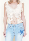 Crochet Bra Top Cream Ivory Open Waist Vintage Bralette Upcycle