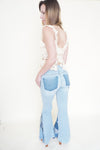Patchwork Upcycled Flare Jeans Star Patch Boho Upcycled Jeans