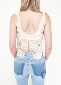 Crochet Bra Top Cream Ivory Open Waist Vintage Bralette Upcycle