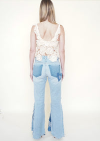 Crochet Bra Top Cream Ivory Open Waist Vintage Bralette Upcycle