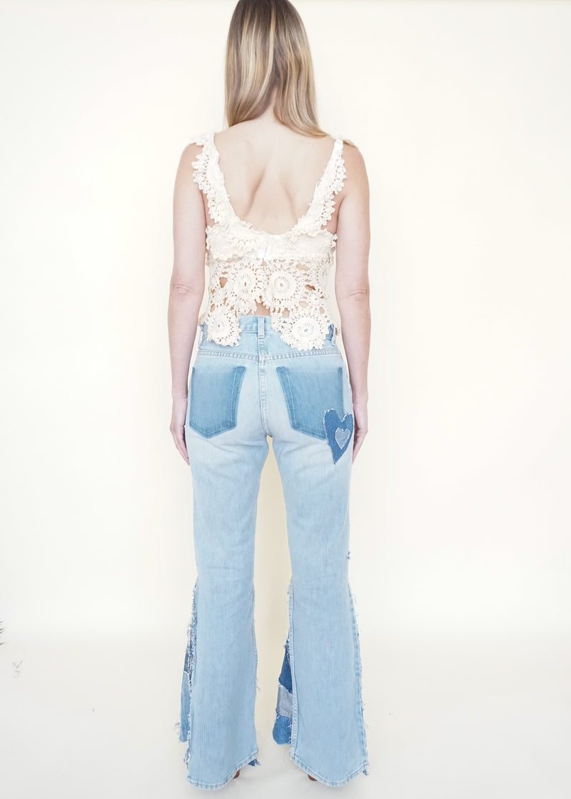 Crochet Bra Top Cream Ivory Open Waist Vintage Bralette Upcycle