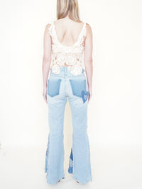 Star Patchwork Bell Bottoms Denim Vintage Upcycle Flared Jeans