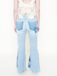 Star Patchwork Bell Bottoms Denim Vintage Upcycle Flared Jeans