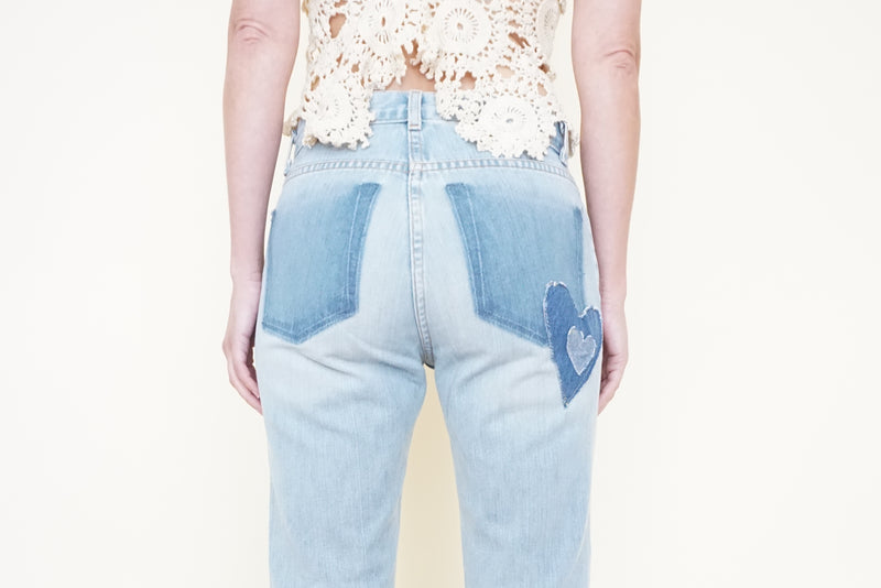 Patchwork Upcycled Flare Jeans Star Patch Boho Upcycled Jeans
