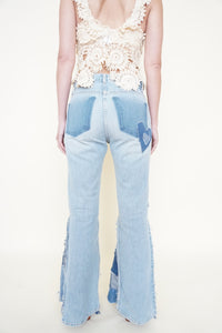 Patchwork Upcycled Flare Jeans Star Patch Boho Upcycled Jeans