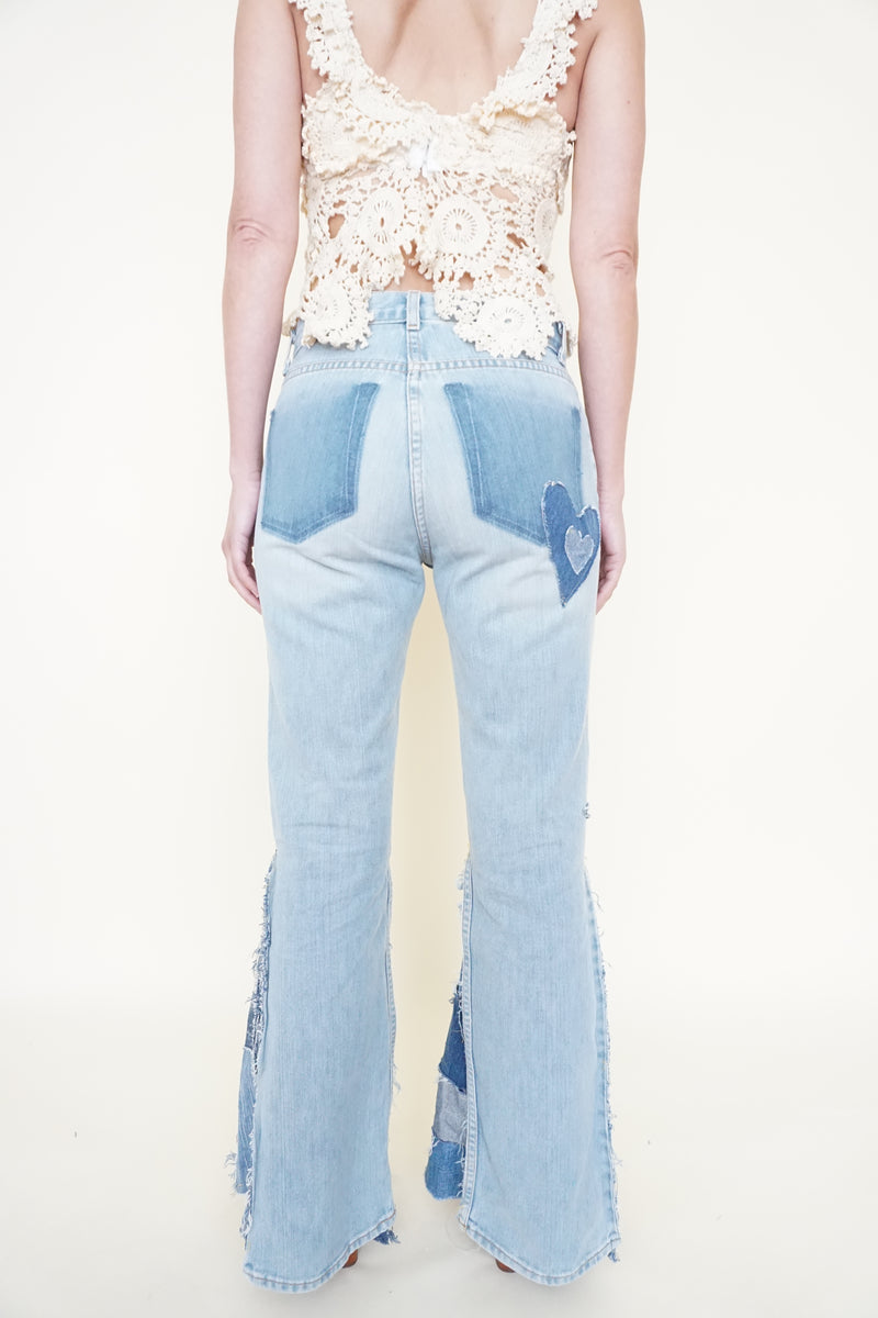 Patchwork Upcycled Flare Jeans Star Patch Boho Upcycled Jeans