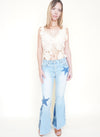 Patchwork Upcycled Flare Jeans Star Patch Boho Upcycled Jeans