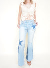 Patchwork Upcycled Flare Jeans Star Patch Boho Upcycled Jeans