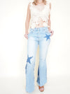 Star Patchwork Bell Bottoms Denim Vintage Upcycle Flared Jeans