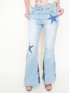 Star Patchwork Bell Bottoms Denim Vintage Upcycle Flared Jeans