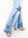 Star Patchwork Bell Bottoms Denim Vintage Upcycle Flared Jeans