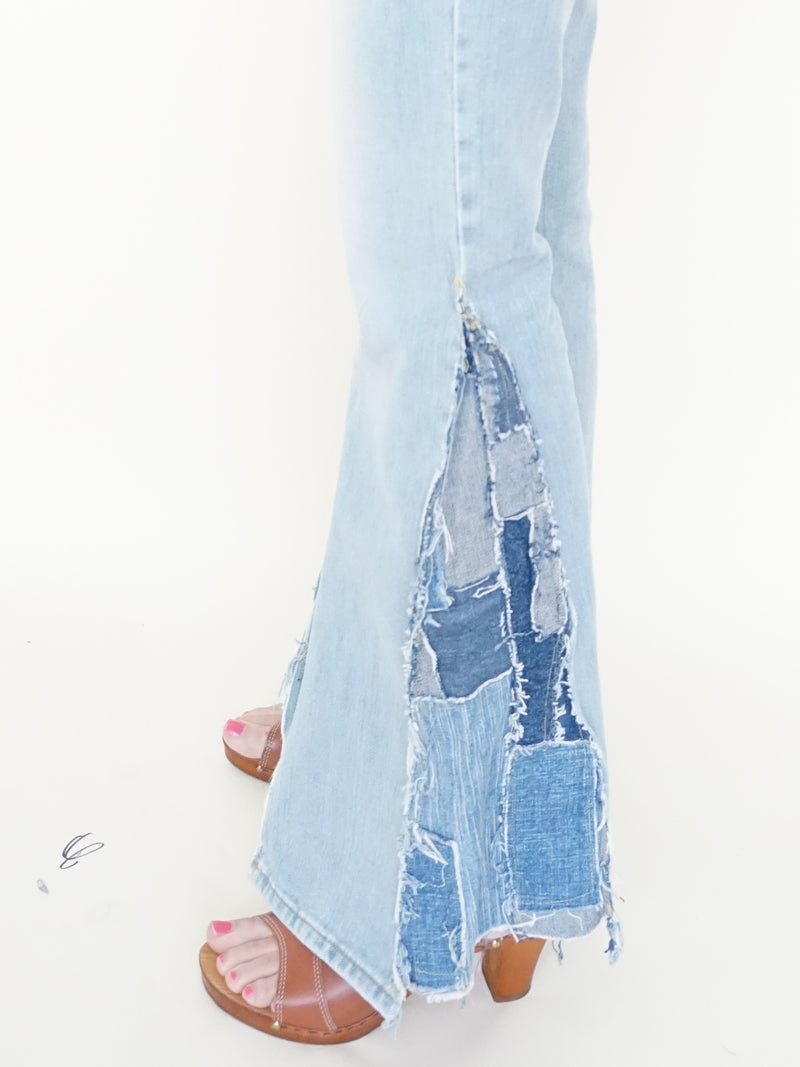 Star Patchwork Bell Bottoms Denim Vintage Upcycle Flared Jeans