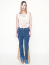 Heart Floral Patchwork Jeans Tapestry Vintage Upcycle Bell Bottoms