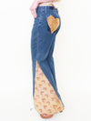 Heart Floral Patchwork Jeans Tapestry Vintage Upcycle Bell Bottoms