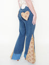 Heart Floral Patchwork Jeans Tapestry Vintage Upcycle Bell Bottoms