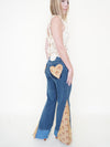 Heart Floral Patchwork Jeans Tapestry Vintage Upcycle Bell Bottoms