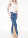 Heart Floral Patchwork Jeans Tapestry Vintage Upcycle Bell Bottoms