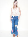 Patchwork Bell Bottom Jeans Boho Hippie Floral Jeans Upcycled