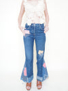 Patchwork Bell Bottom Jeans Boho Hippie Floral Jeans Upcycled