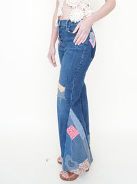 Patchwork Bell Bottom Jeans Boho Hippie Floral Jeans Upcycled