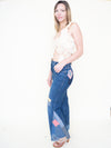 Patchwork Bell Bottom Jeans Boho Hippie Floral Jeans Upcycled