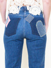 Patchwork Bell Bottom Jeans Boho Hippie Floral Jeans Upcycled